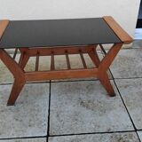 Vintage coffee table from the 1950s reconstruction, wood and glass.
