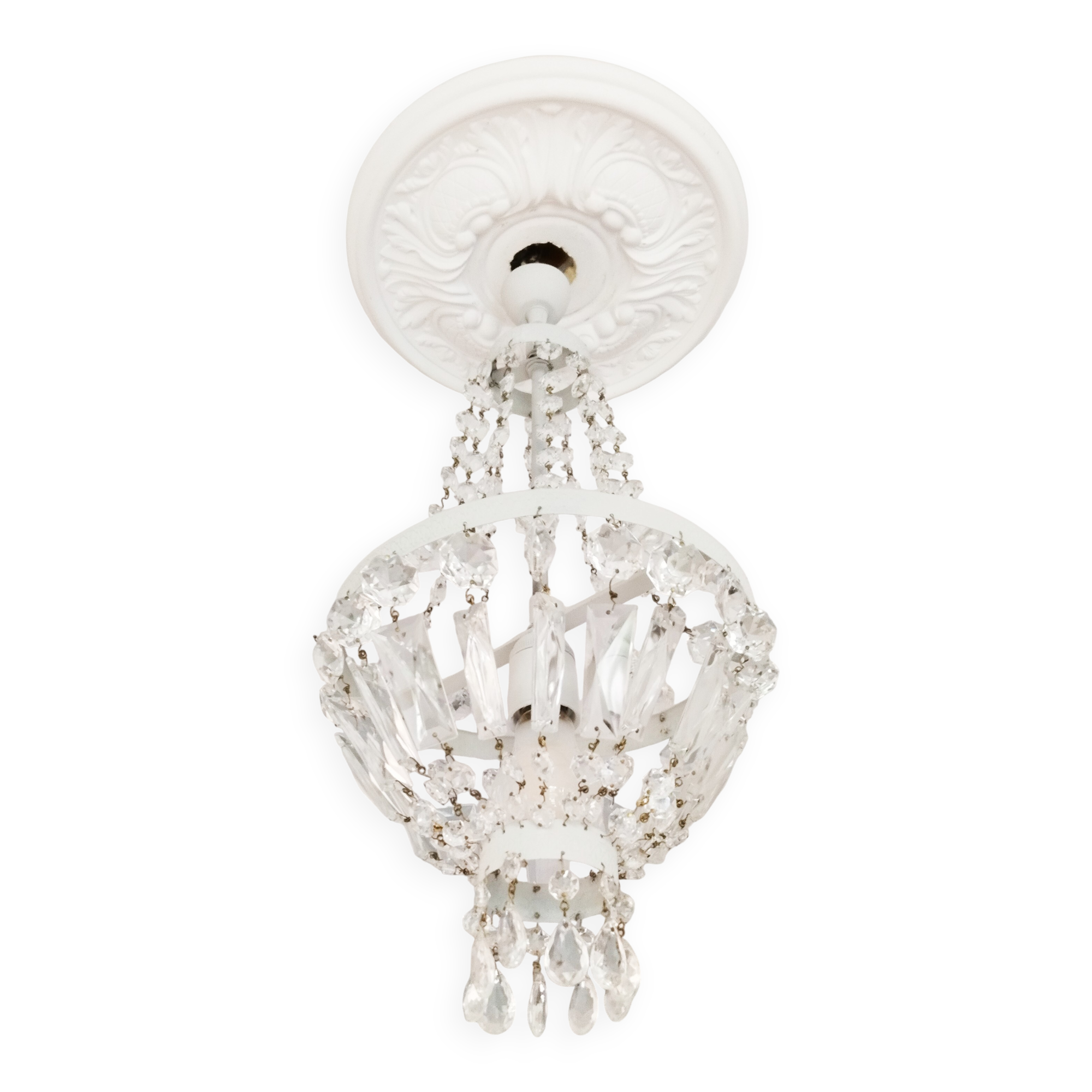 Lustre montgolfière à pampilles de cristal , ancien
