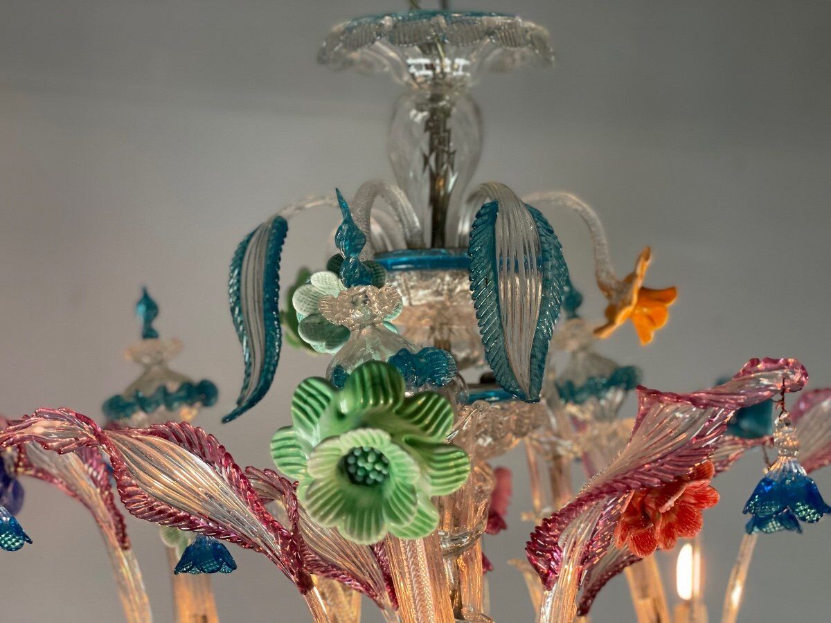 Venetian chandelier Rezzonico in Murano glass, 9 arms of light circa 1920
