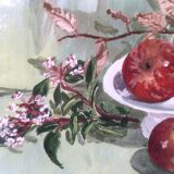 Watercolor painting apples elderflowers