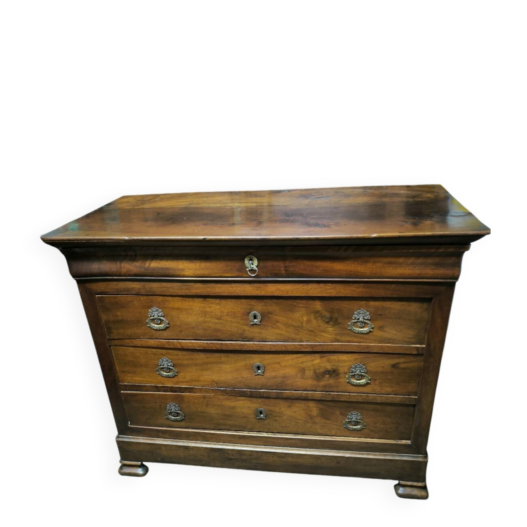 Louis Philippe period chest of drawers in solid walnut