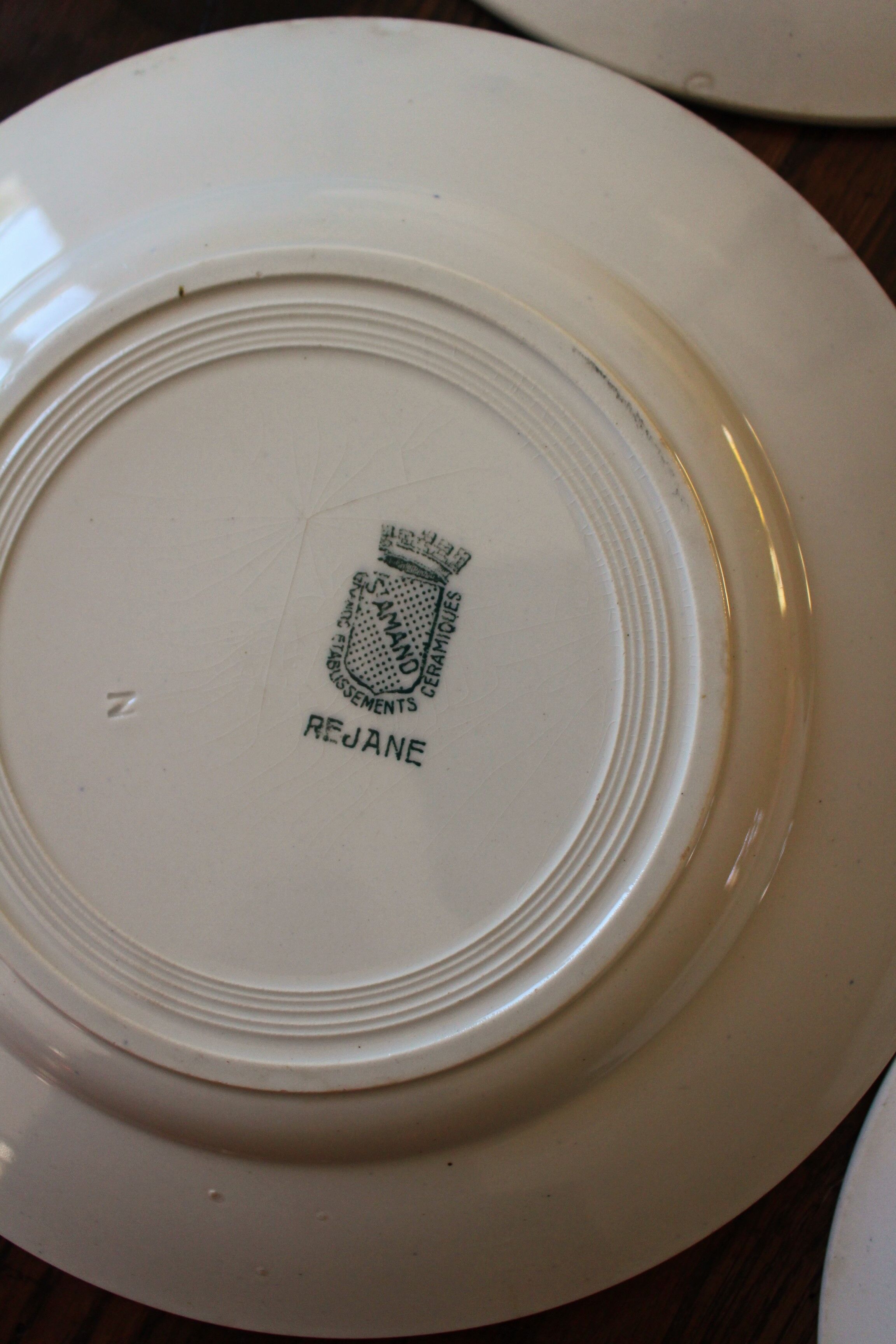 Lot 4 assiettes plates vert feuillage Réjane Saint Amand