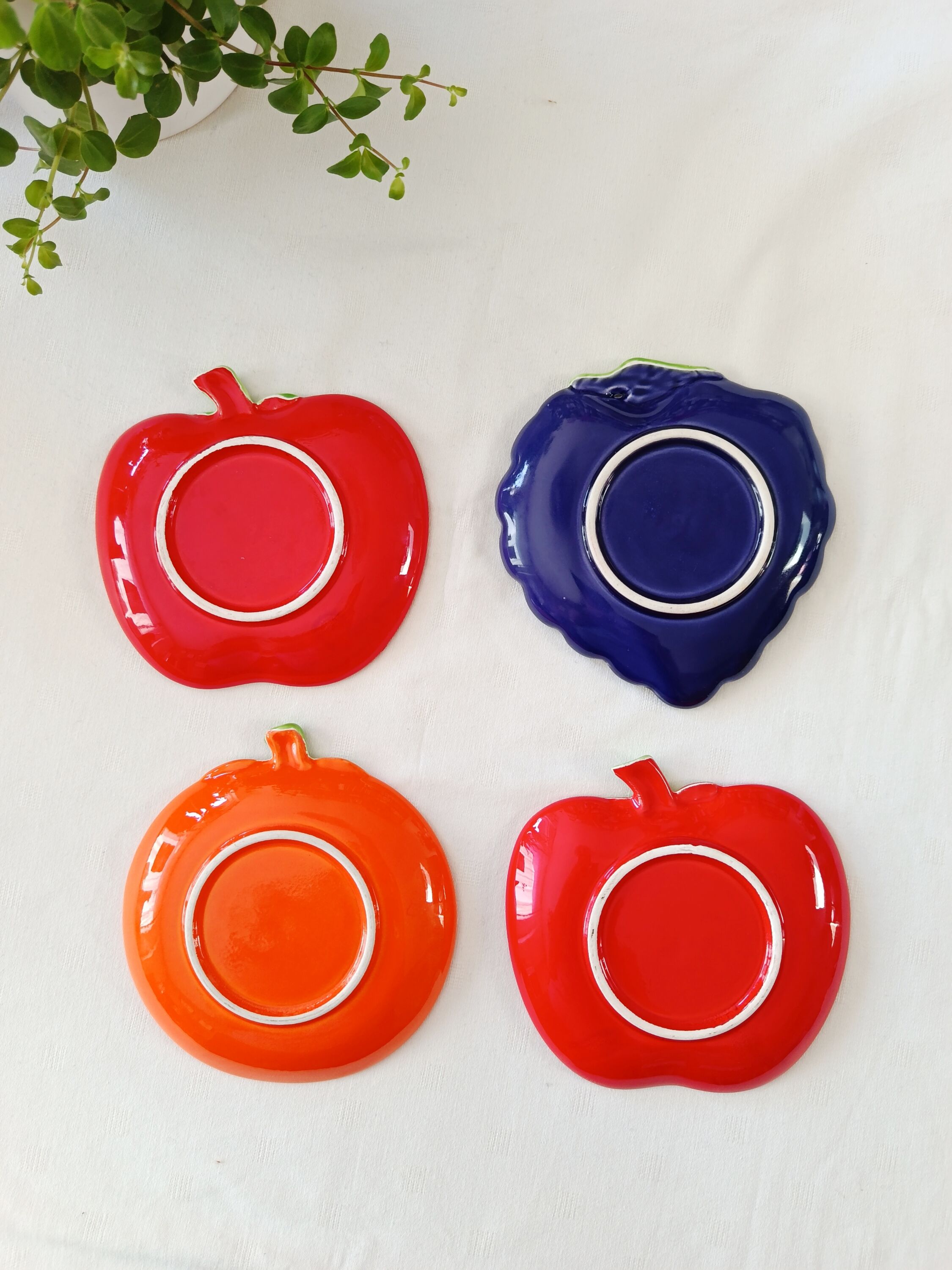 bowls and cups in slipware fruits