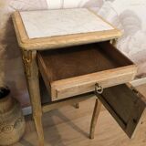 Vintage bedside table in solid oak and marble top