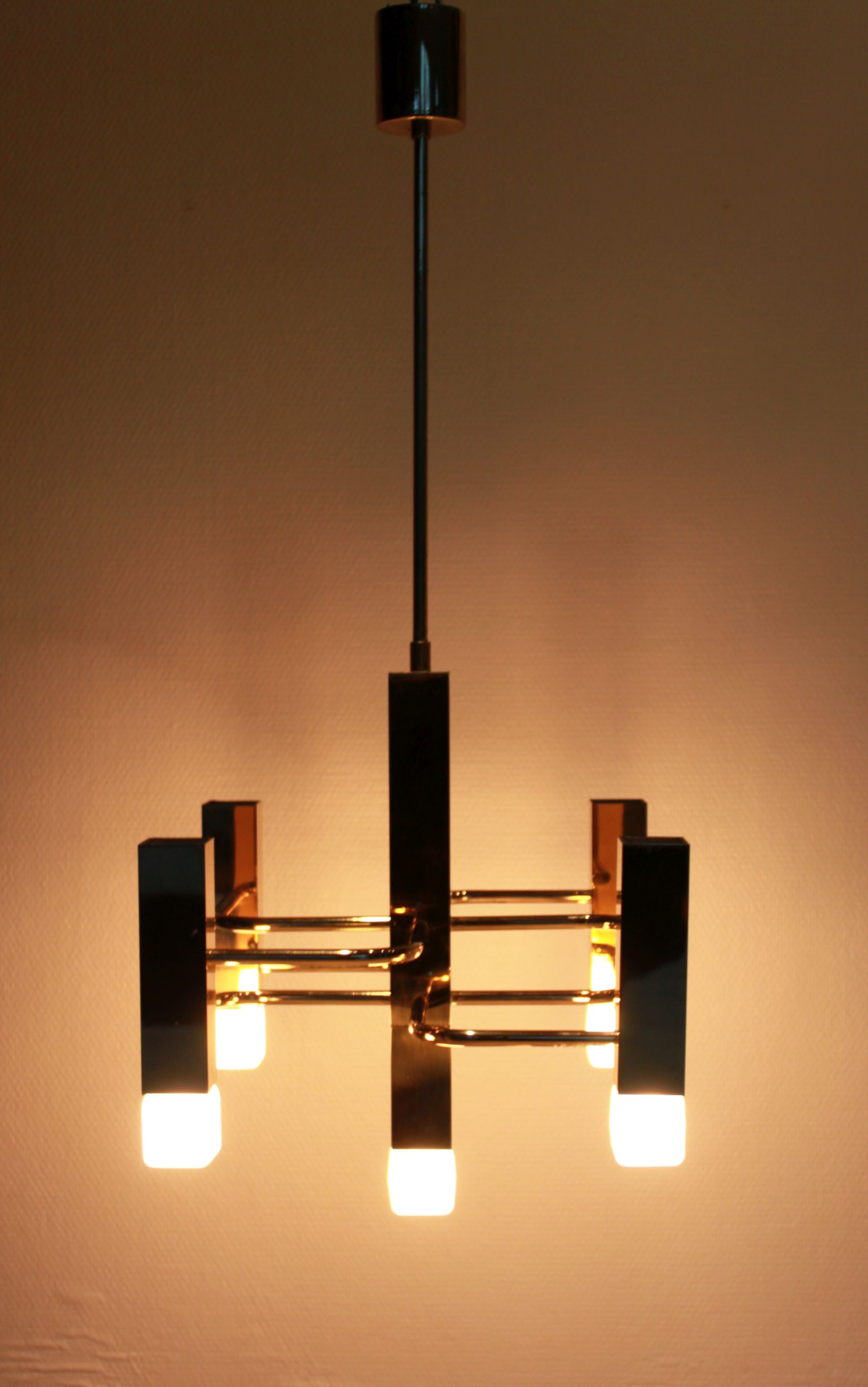 Sciolari chandelier, 5 square lights, 1970