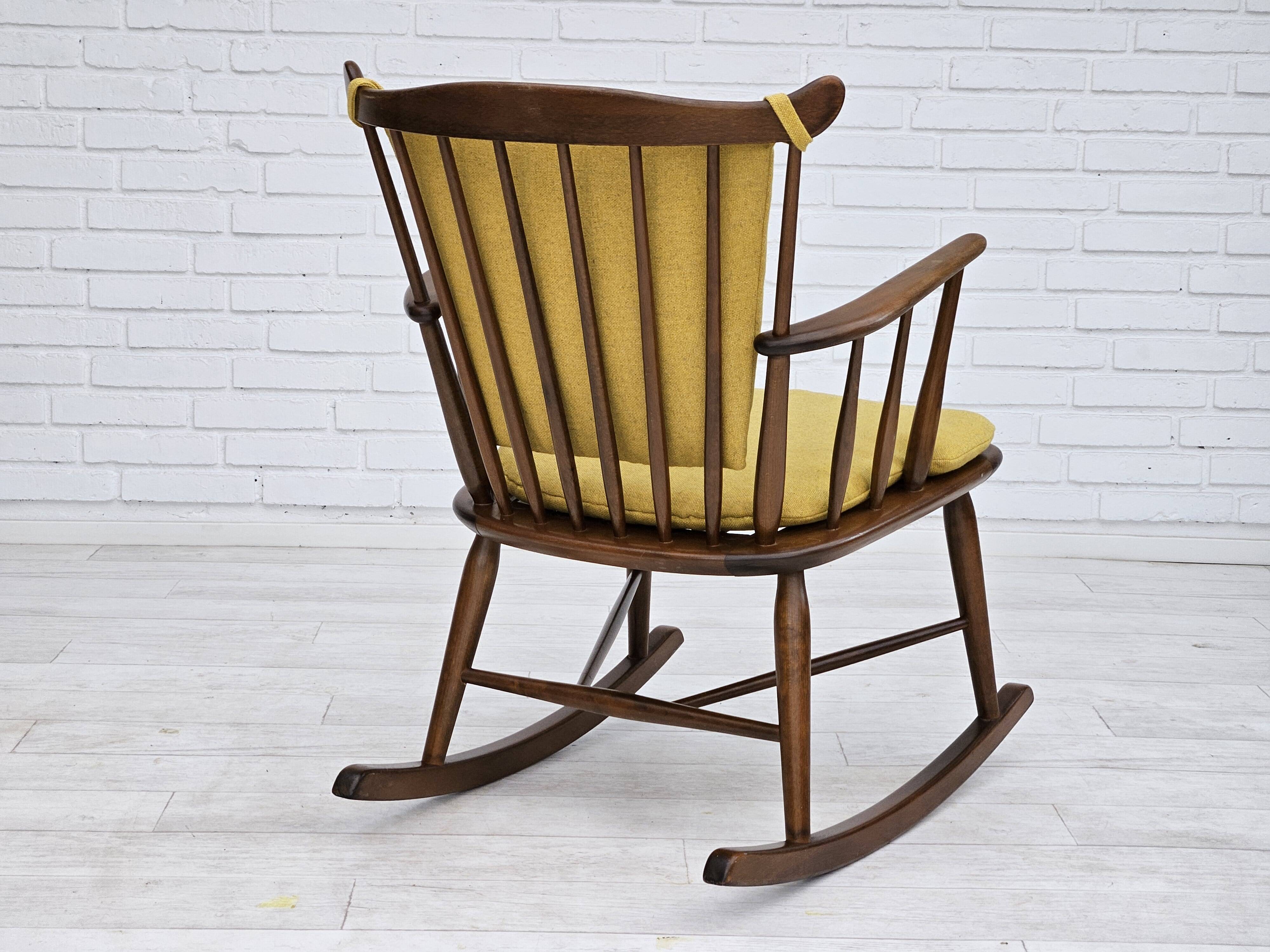1960-70s, Danish design by Farstrup Stolefabrik, reupholstered rocking chair.