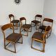 Set of 6 Baumann sleigh chairs in wood and brown fabric, original 1960s