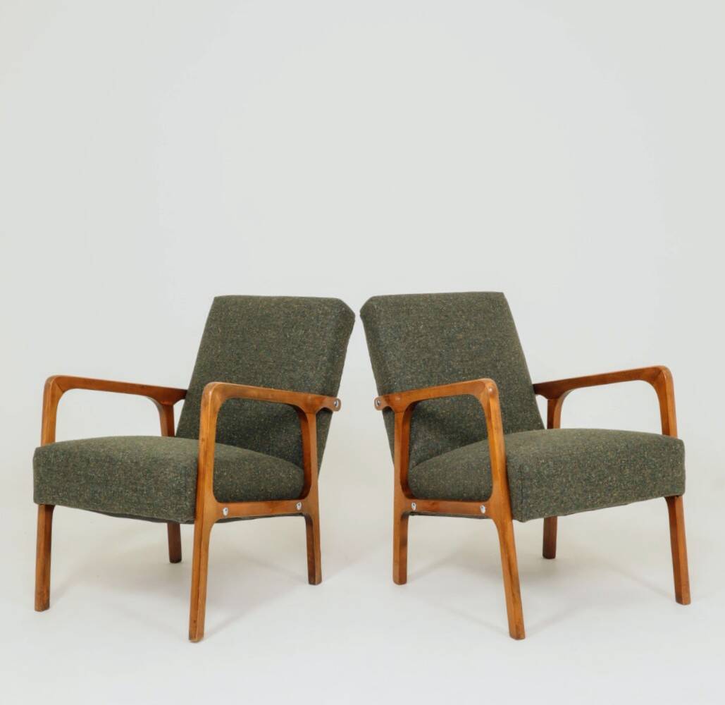 Vintage avocado green granola armchair Scandinavian design 1960s