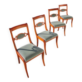Rare - Set of 4 Louis Philippe/restoration style chairs with medallion - Blue / cherry color