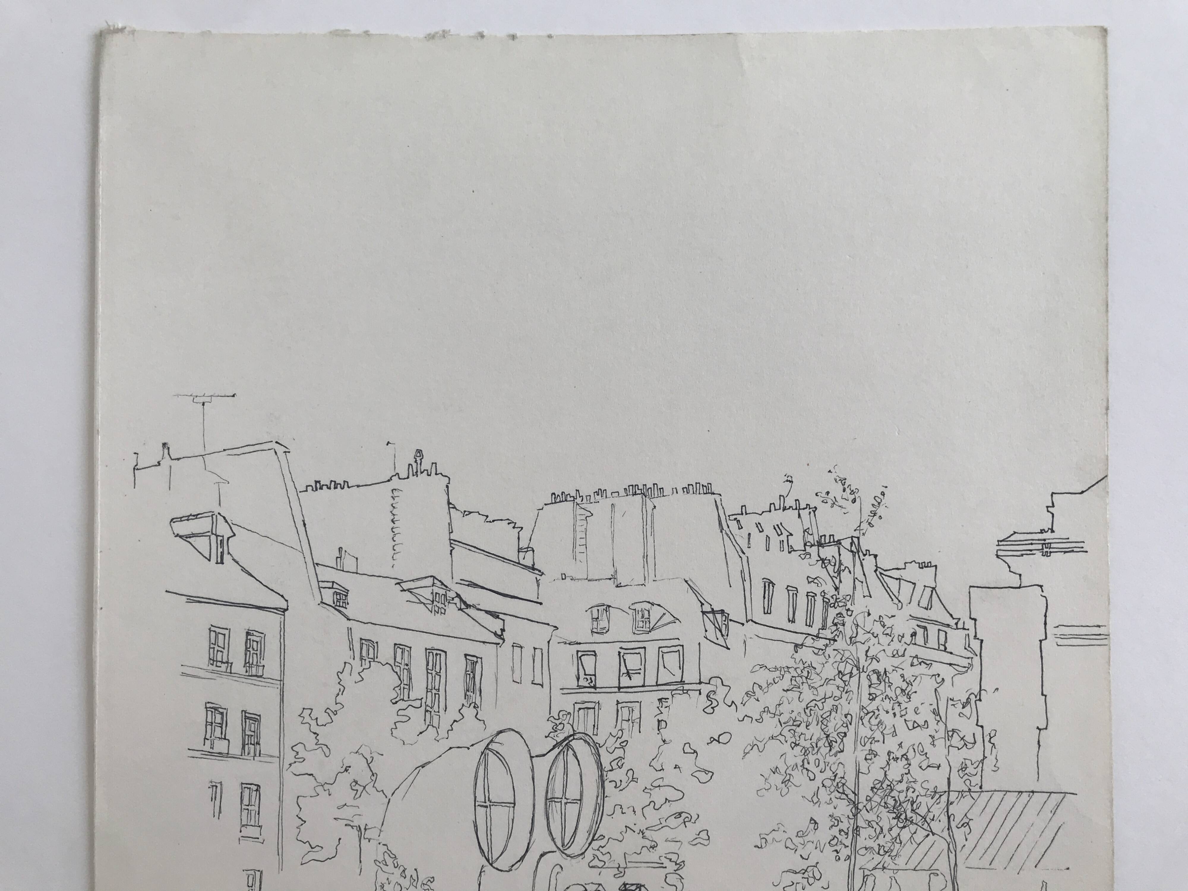 Ink on paper signed by Abdelkader GUERMAZ, Place Georges Pompidou, circa 1977