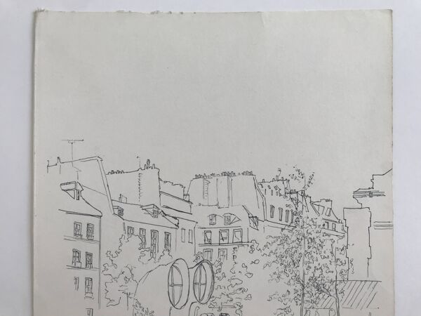 Encre sur papier signée d'Abdelkader GUERMAZ, Place Georges Pompidou, circa 1977