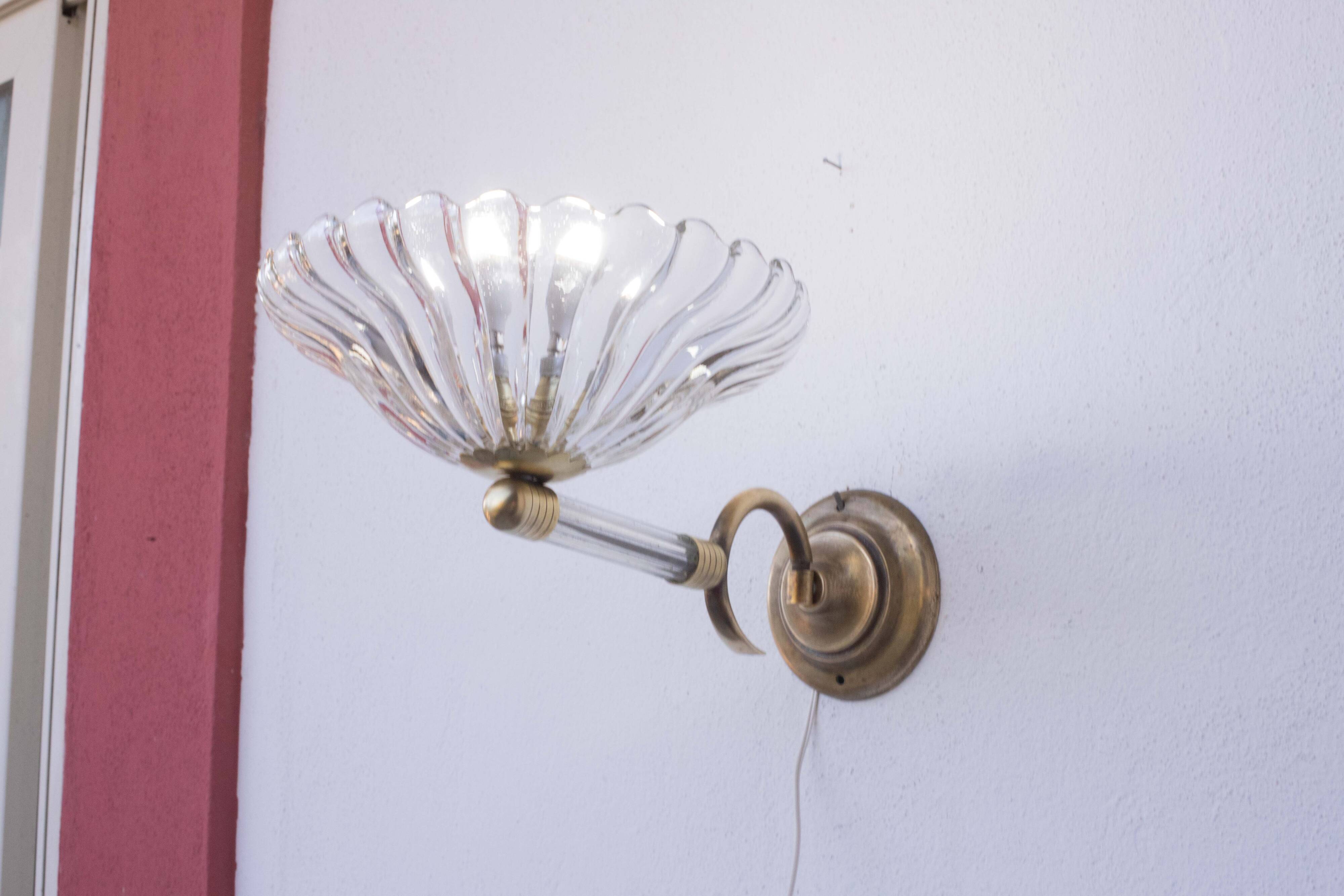Set of 2 Wall Light Sconces by Barovier & Toso Glass Murano, Italy, 1950