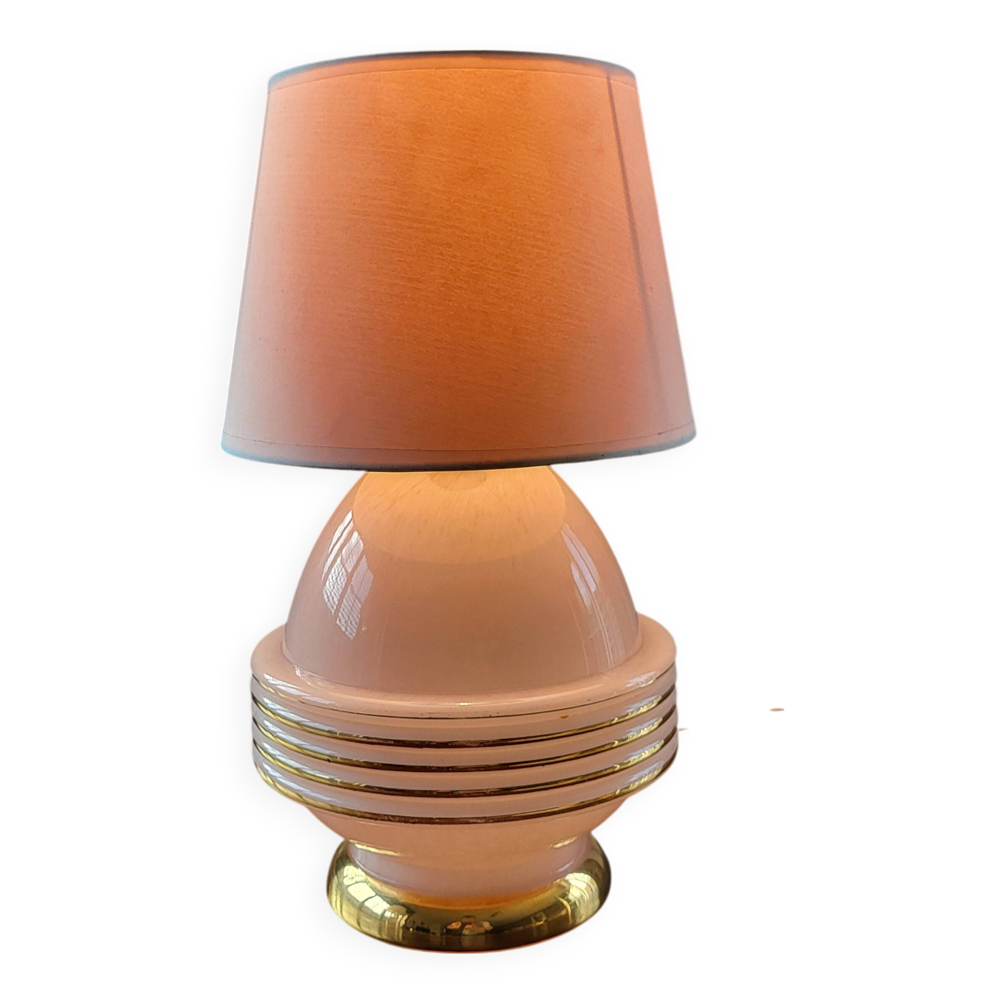 Lampe à tafel art déco, verre clichy rosé avec couleur goudkleurige afwerking, Frankrijk