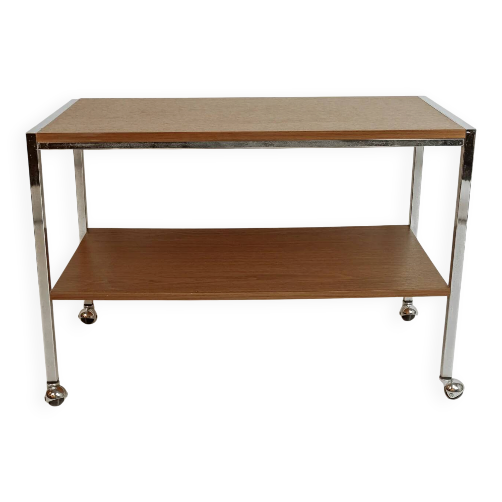 Desserte de bar vintage, années 70 - bois et chrome