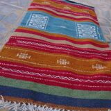 Kilim bleu orange rouge multicolore fait à la main 110x60cm