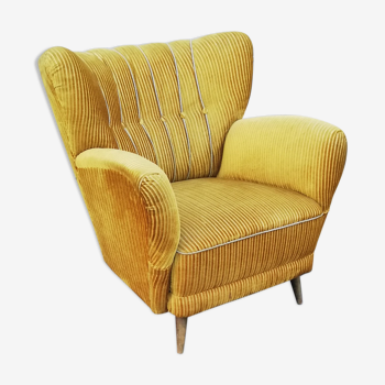 Fauteuil vintage tissu jaune