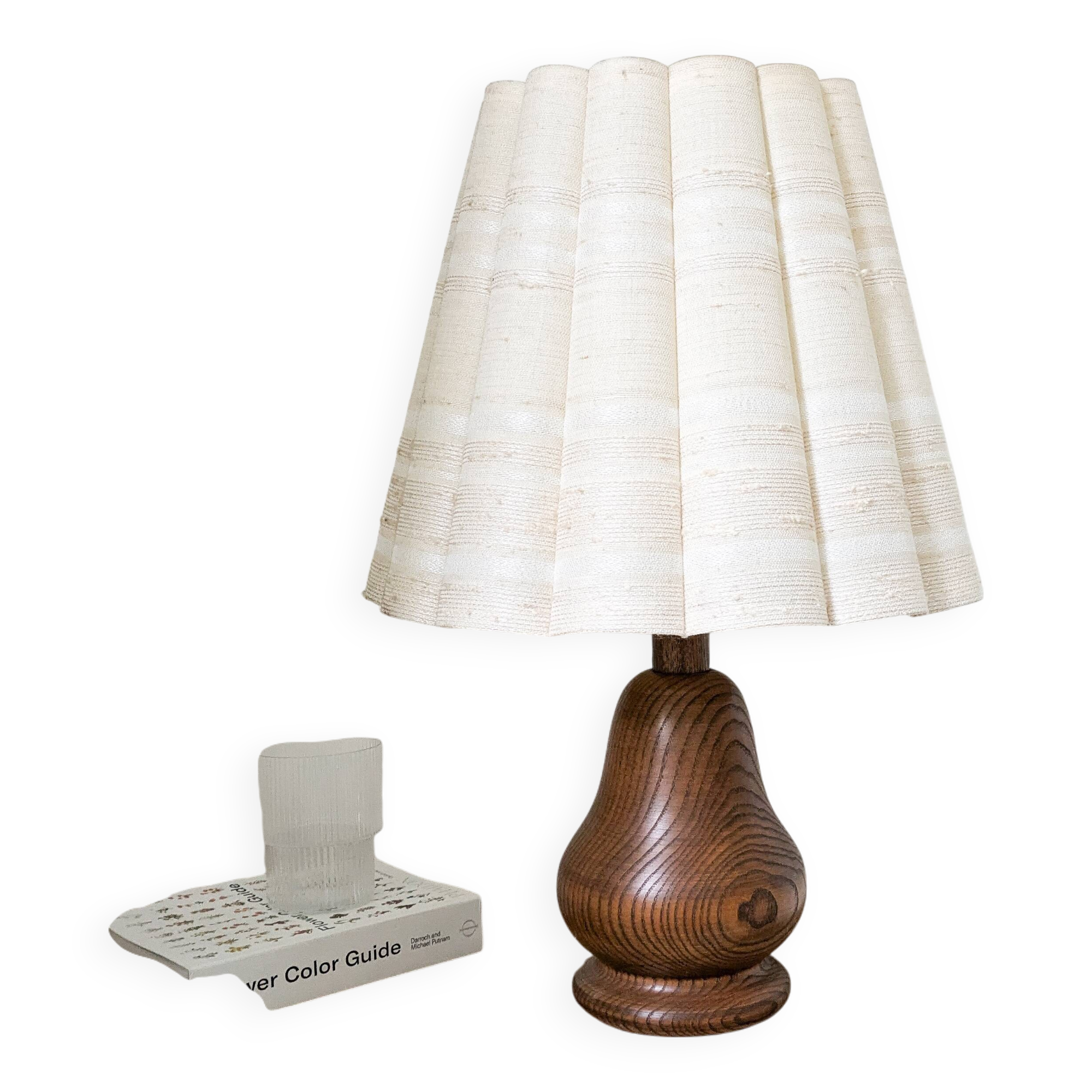 Lampe de chevet Mid Century Pied en bois massif Veinure Abat-jour courbe rose blanc brun foncé Struc