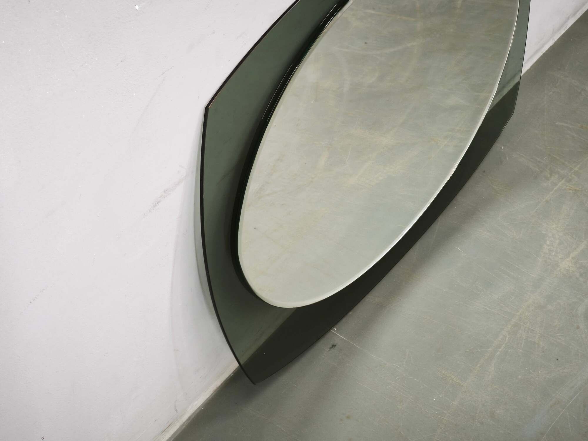Italian Modernist Smoked Glass and Beveled Mirror, 1970s