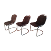 Lot de 3 chaises en métal chromé avec galettes d'habillage années 70