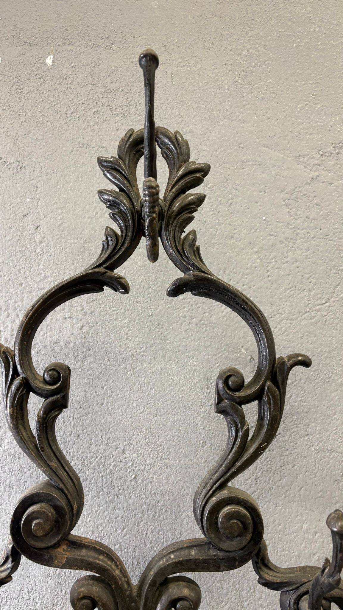 Antique cast iron hall stand, Victorian coat rack with marble base, ornate hall tree, 19th century