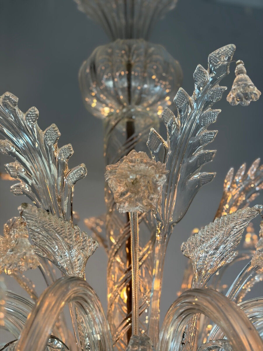 Venetian lustre in colourless Murano glass, 12 light arms, circa 1900