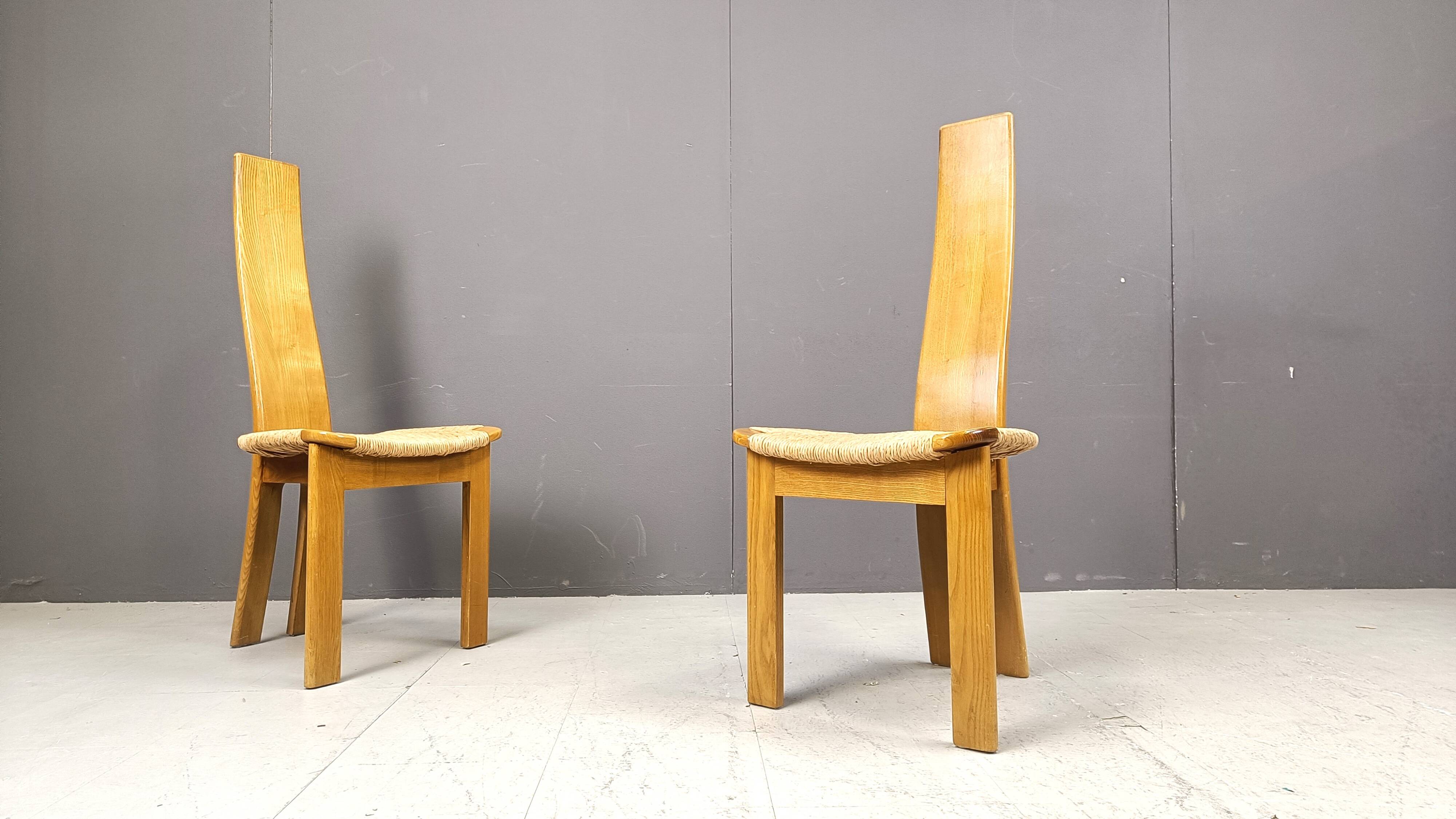 Vintage hich back wicker dining chairs, set of 6 - 1960s