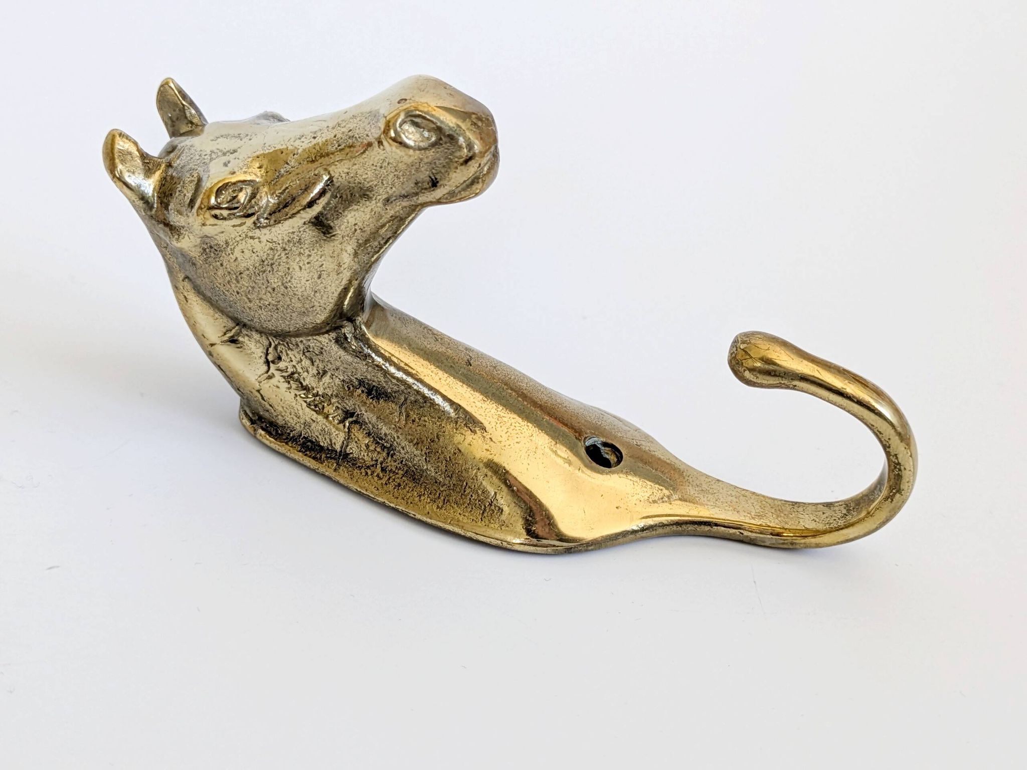 Set of 3 brass wall hooks horse head vintage coat hangers