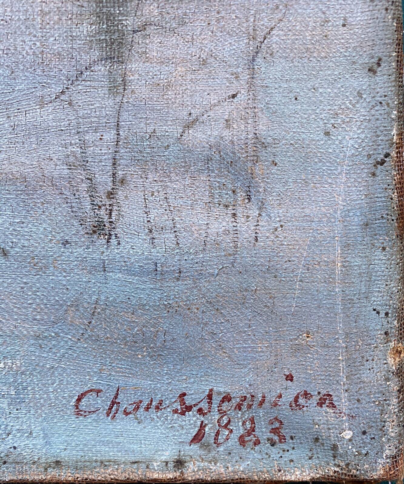 HST painting "River walk" 1883 signed Chaussemier for restoration