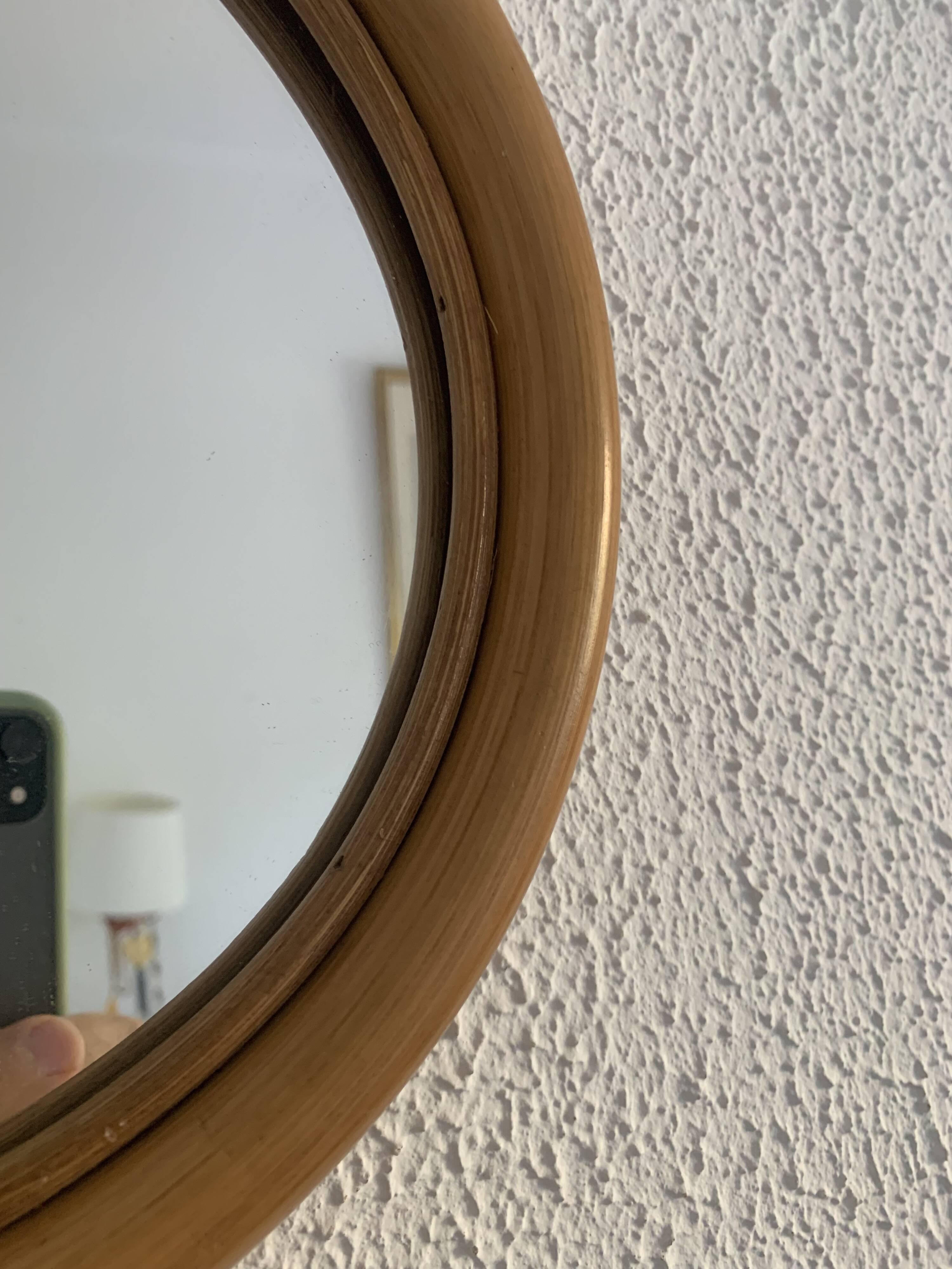 Vintage 1960s apple mirror, rattan, wicker, bamboo - 32 x 35 cm
