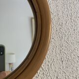 Miroir vintage 1960 pomme rotin osier bambou - 32 x 35 cm