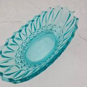 Vintage blue-green turquoise plate in cut and relief glass.