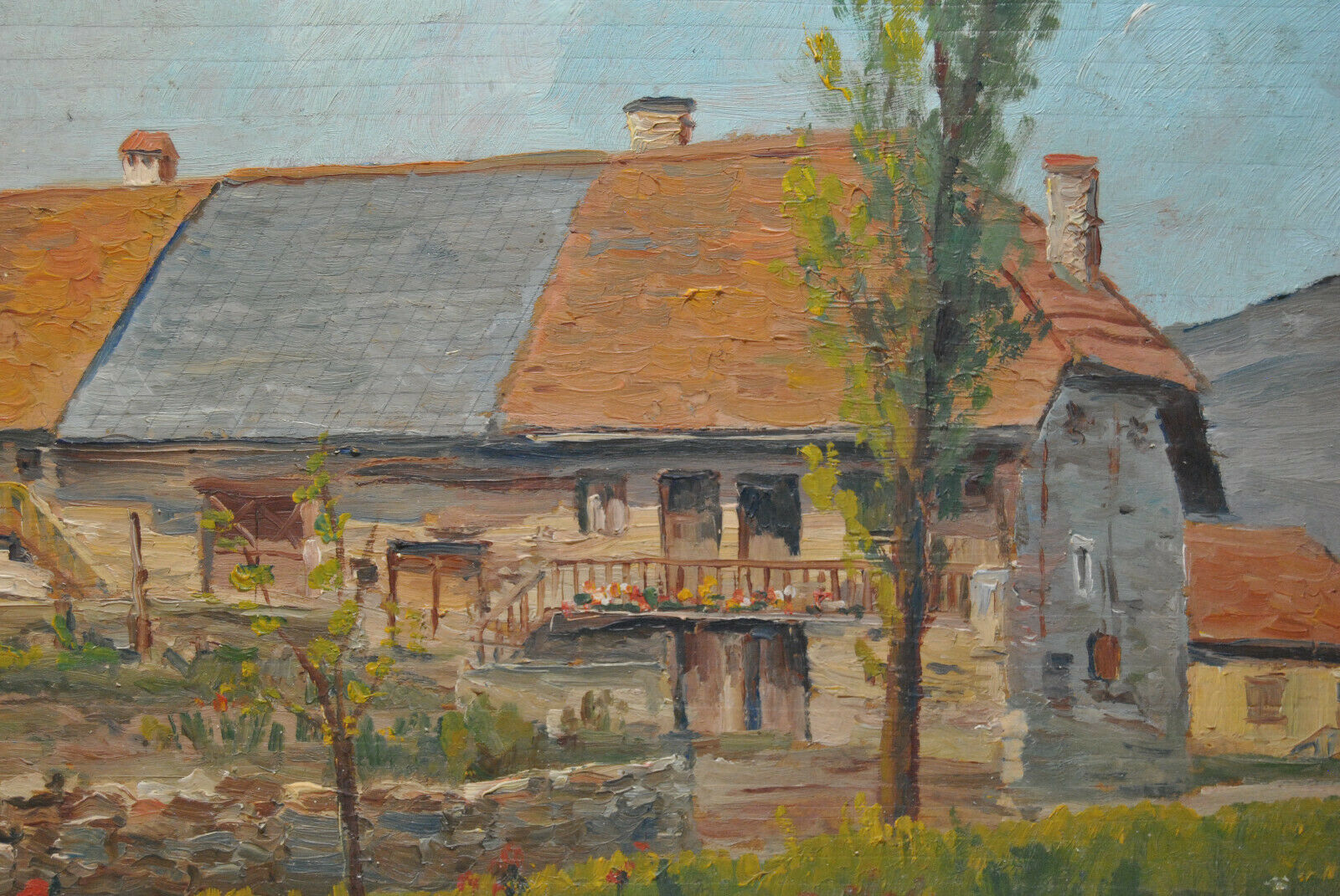 Painting landscape countryside farm Hery Yonne Bourgogne-Franche-Comté