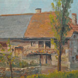 Painting landscape countryside farm Hery Yonne Bourgogne-Franche-Comté