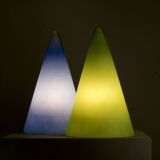 2 lampes SCE Teepee grand modèle Habitat en verre dépoli bleu et vert