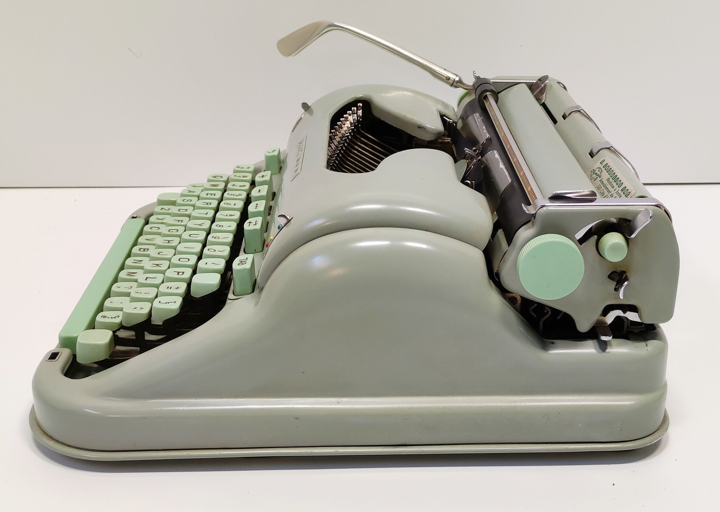 Hermes 3000 green blue typewriter