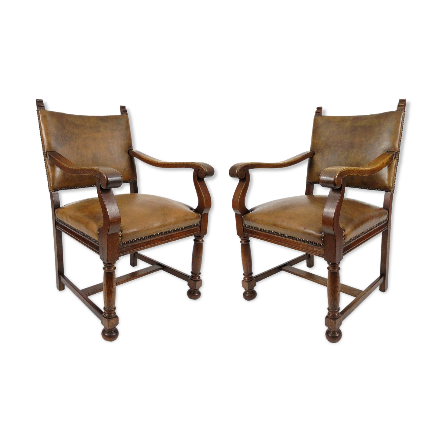 Pair of dutch leather armchairs, 1940s