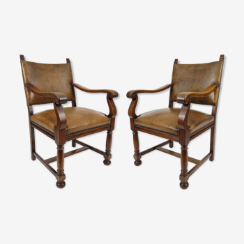 Pair of dutch leather armchairs, 1940s