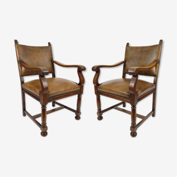 Paire de fauteuils en cuir hollandais, années 1940