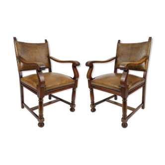 Pair of dutch leather armchairs, 1940s