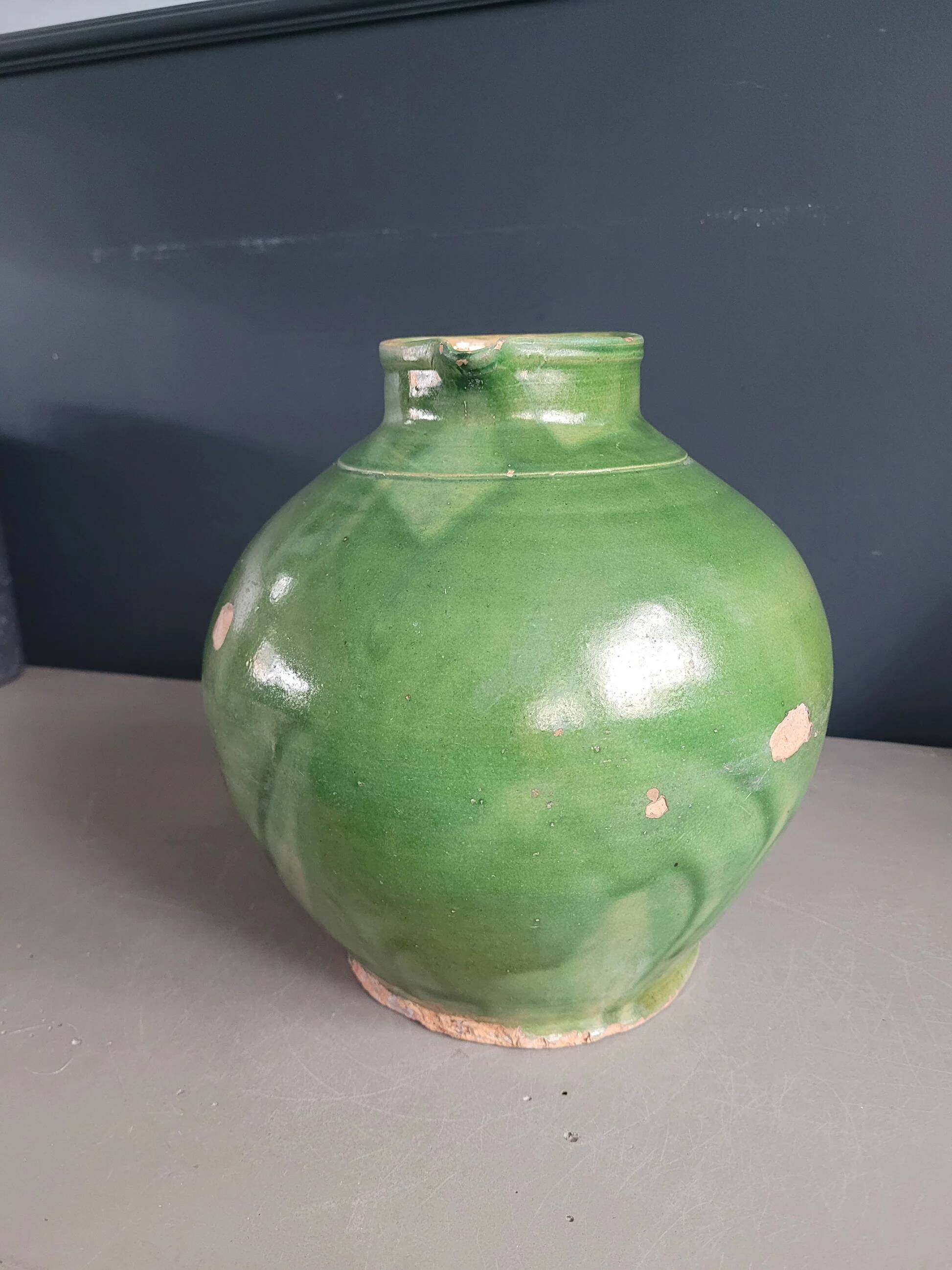Green glazed terracotta jar