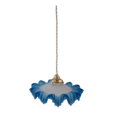 Suspension dentelée en verre bleu années 50-60