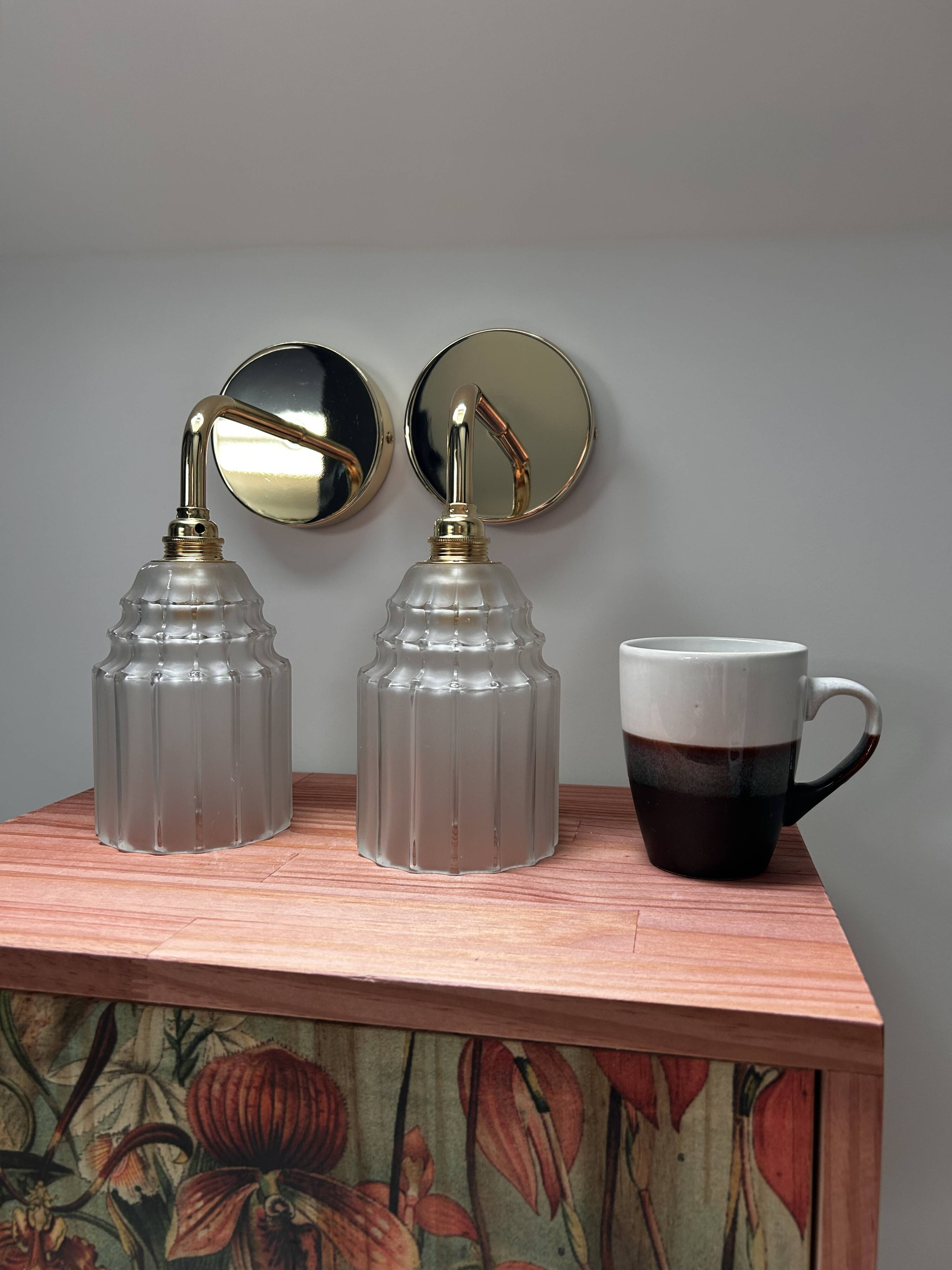 Duo of Art Deco tulip wall lights