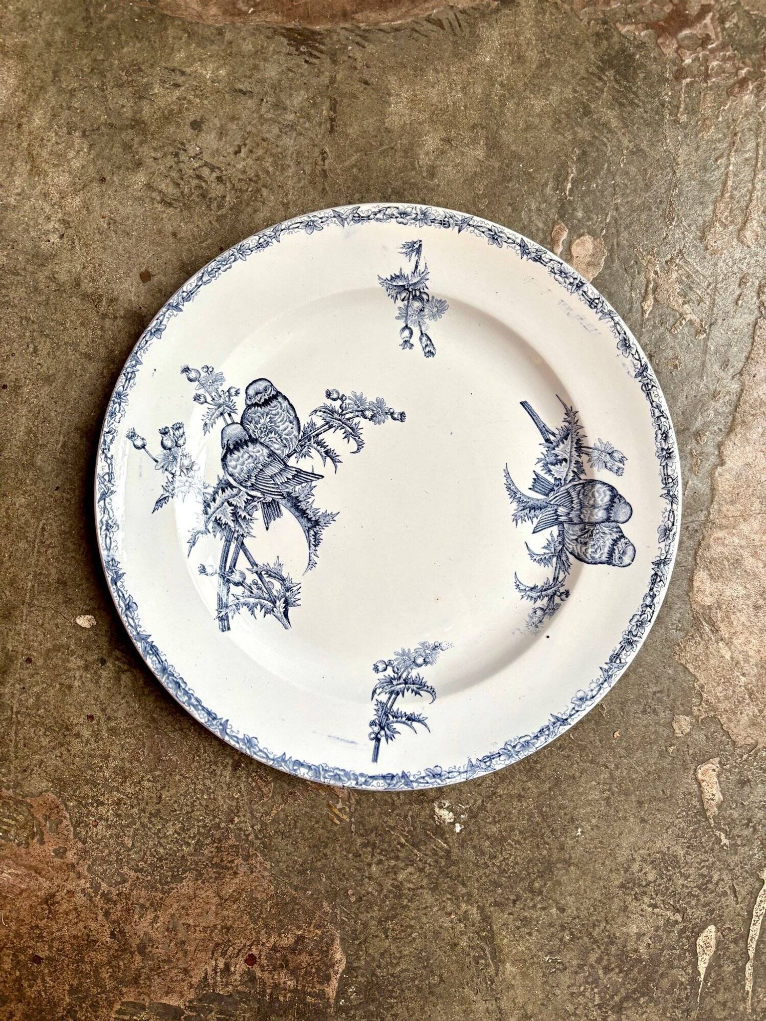 Clairefontaine - Léon Graves round dish in iron earth, "Chardonnerets" service, late 19th century