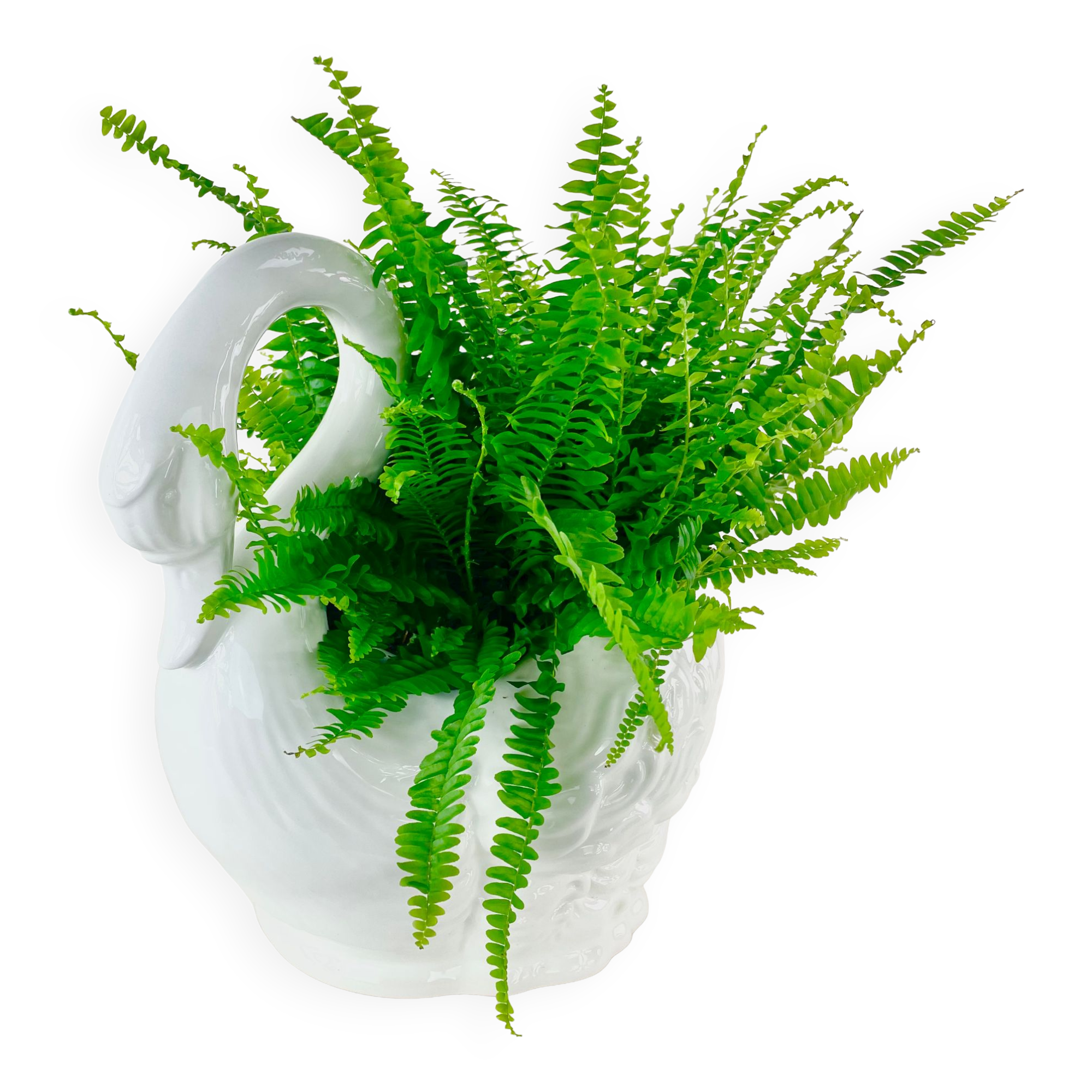 Ceramic pot cover in the shape of a swan, circa 1970