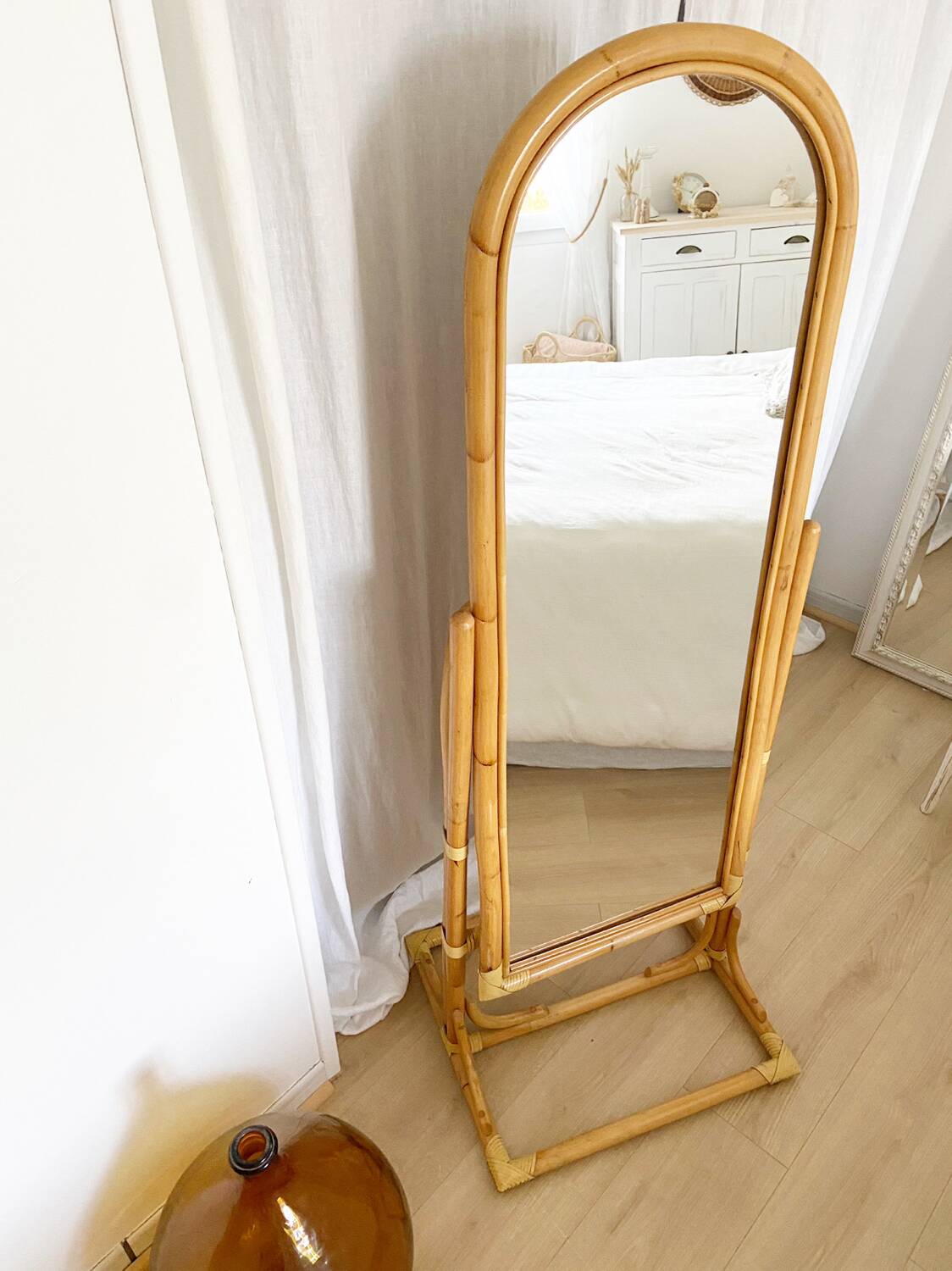 Vintage bamboo psyche mirror