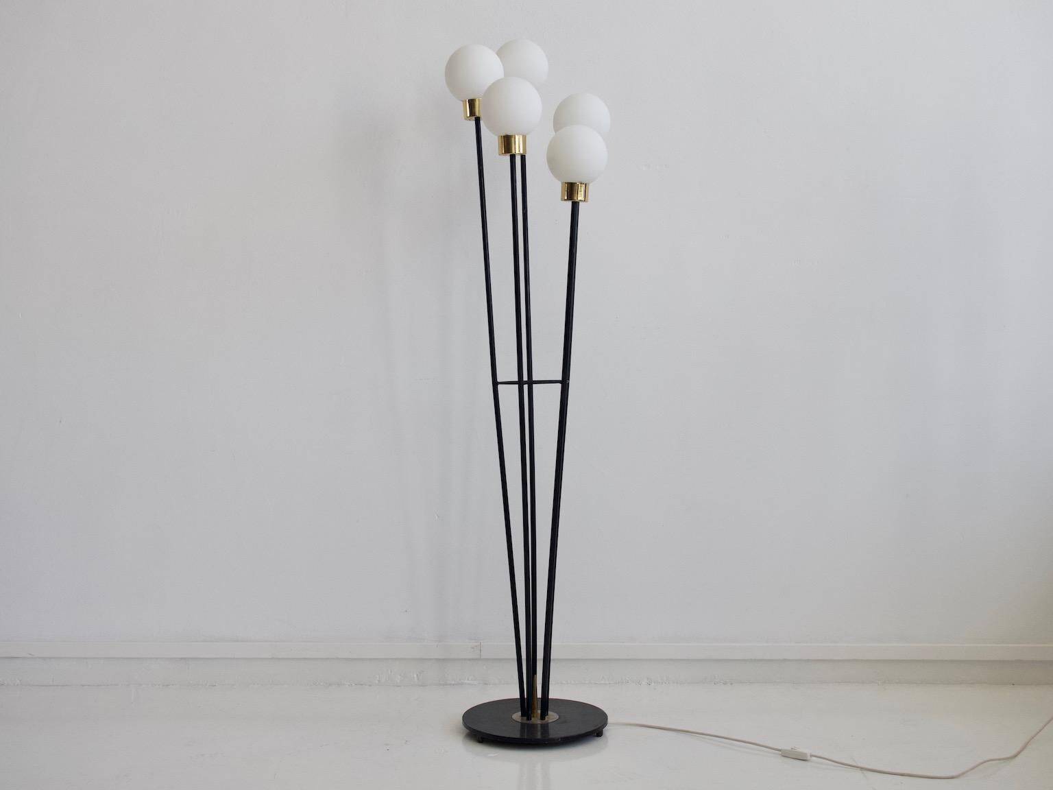 Five-globe opaline glass floor lamp by Arlus