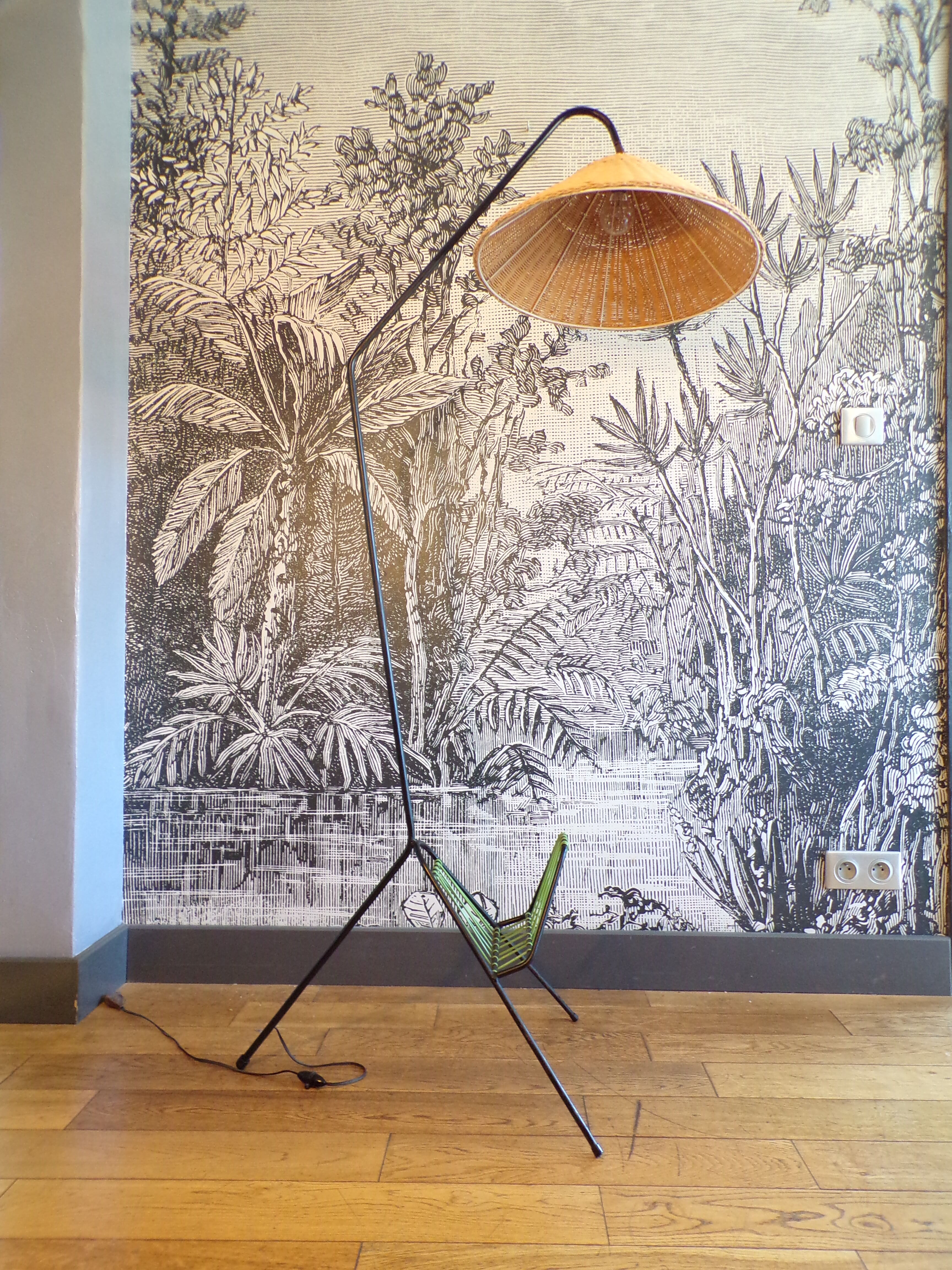 Vintage floor lamp rattan lampshade