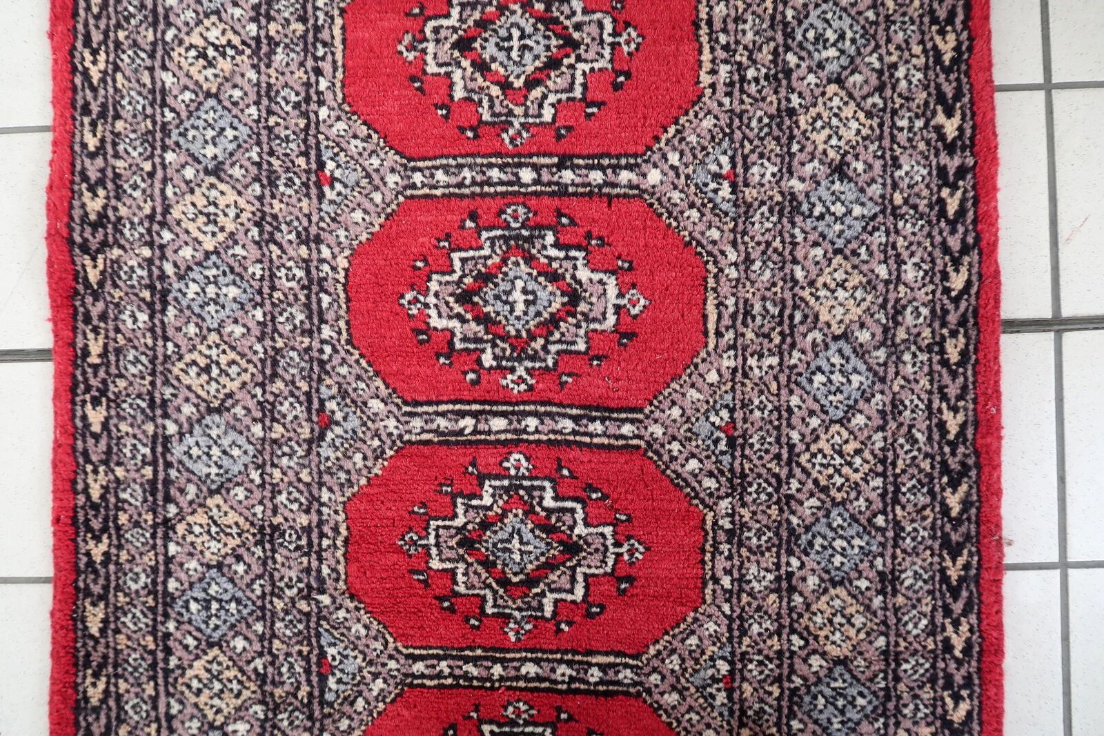 Mid-century vintage Uzbek Bukhara style wool runner 85cm x 241cm (1C1198)