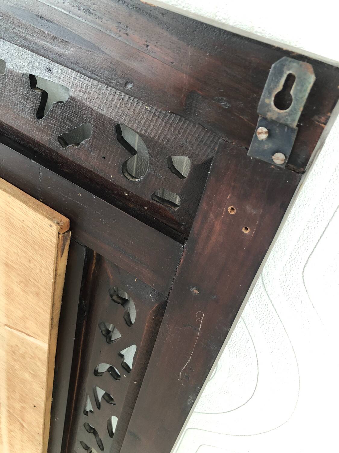 Vintage Indonesian teak shuttered mirror