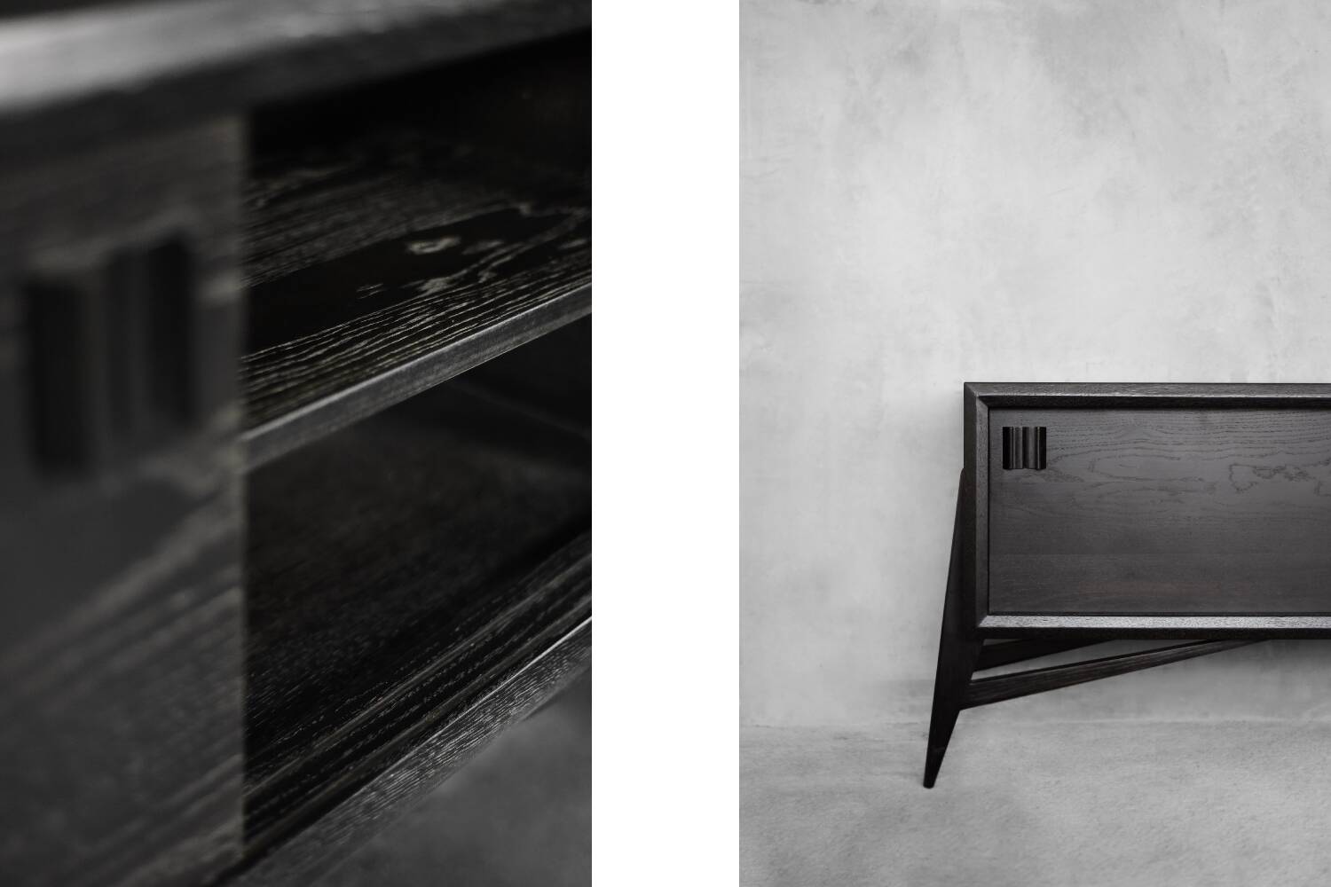 Mid-Century Modern Scandinavian Buffet in Dark Raw Oak with Wooden Handles, 1960s